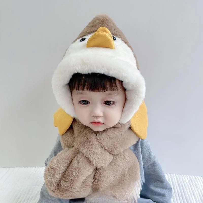 Children Cartoon Scarf Hat Girls Boys Scarf Thicken Cap Double Fleece Warmth Child Adult Parent-child Hat Kids Accessories