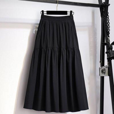 New Women's Black Midi A-Line Skirt: Trendy Spring/Summer Style, High-End Versatile Umbrella Design