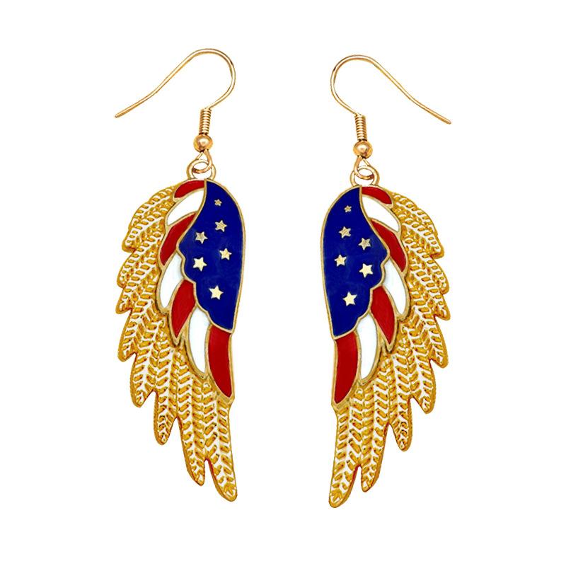 American Independence Day Earrings USA Winged Butterfly Diamond-encrusted Boots Oil-drip Pendant Earrings
