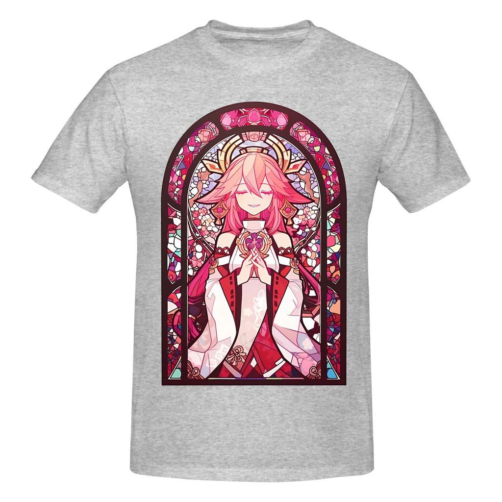 Funny Stained Glass Yae Miko Unisexs Printed Tshirt Unisex T Shirtsport Unisex