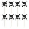 Cake Decoration for Halloween 8 Pcs Glitter Cupcake Picks, Spooky Black Skull Cream Safe Topper Toppers, Gothic Birthday Party Supplies