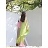 Women's seaside vacation premium skirt French retro coffee break sleeveless neck avocado green dress summer