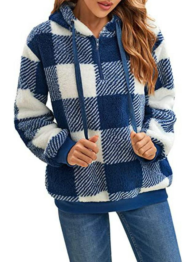Peluş Kapüşonlu Ekose Mont - Yeni 2025 İlkbahar/Sonbahar Uzun Kollu Model