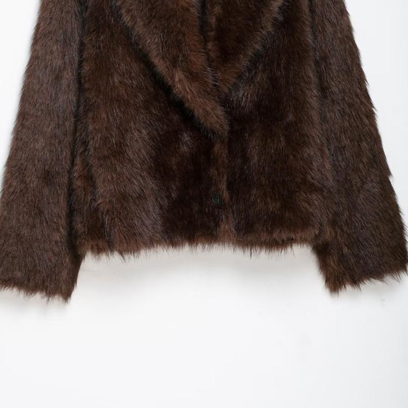 Womens Short Faux Fur Coat Reversible Fall Winter Stylish Loose Fit Collar Jacket