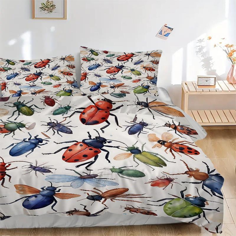 3pcs Insect Design Bedding Set, Including 1 Quilt Cover and 2 Pillow Shams, Without Filling, Soft and Comfortable Home Bedroom Fabric, Fashi