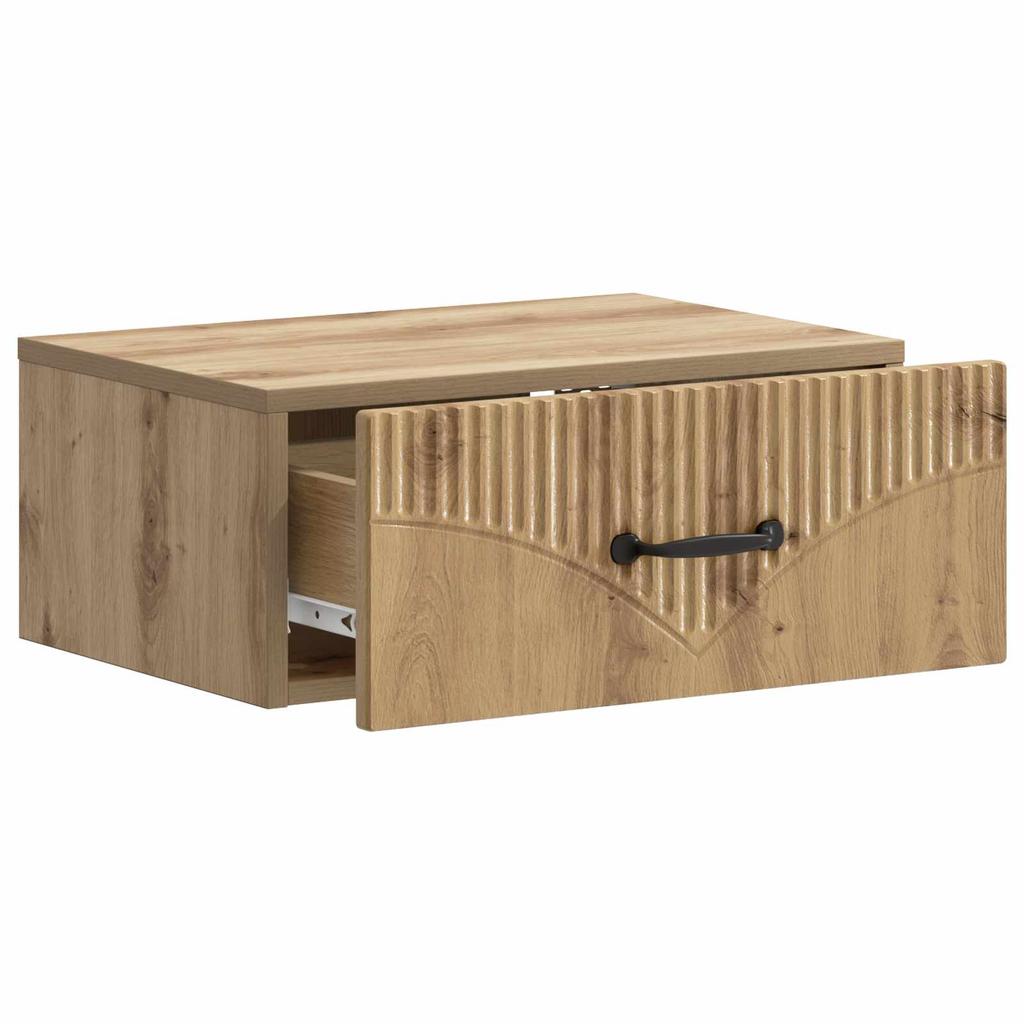 Wall Mounted Nightstand Artisan Oak Finish 49 X 34.5 X 20 Cm