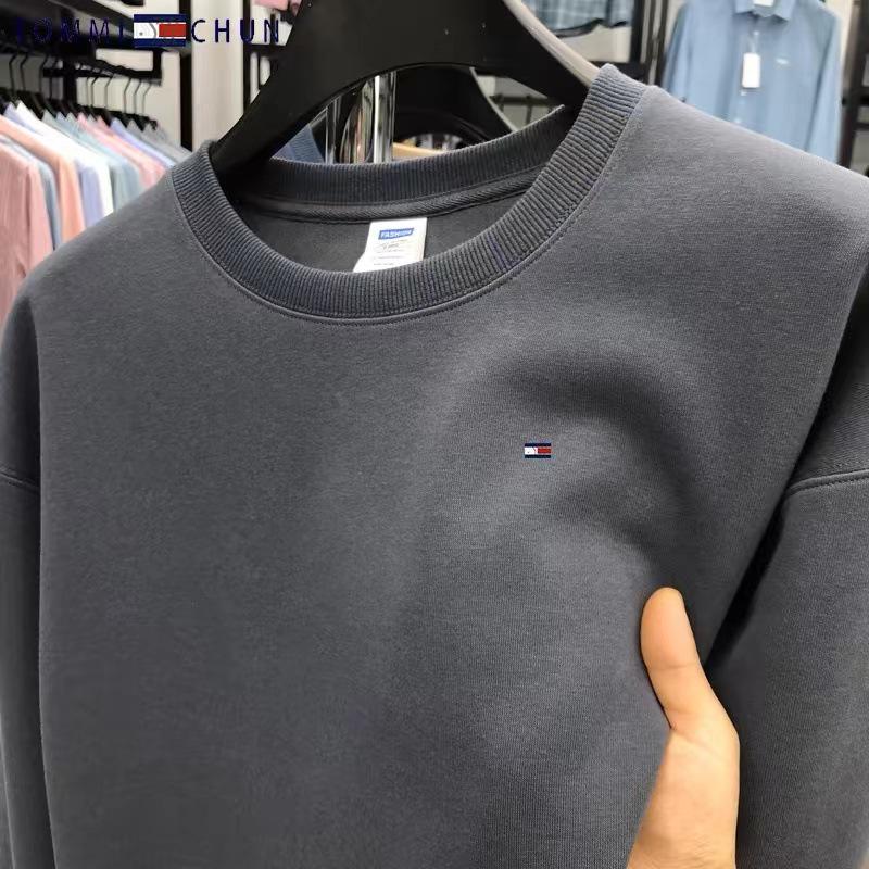 Genuine Tommy Men's Loose Fit Casual Hoodie - Long Sleeve, Plain Color, Stylish for Autumn