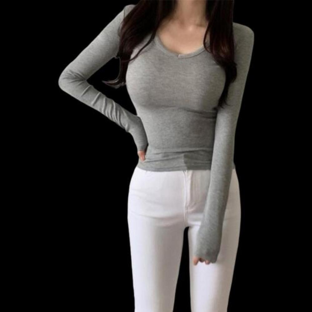 New ArriVals Open Run Women Slim FiT V Neck Ribbed T shirT
