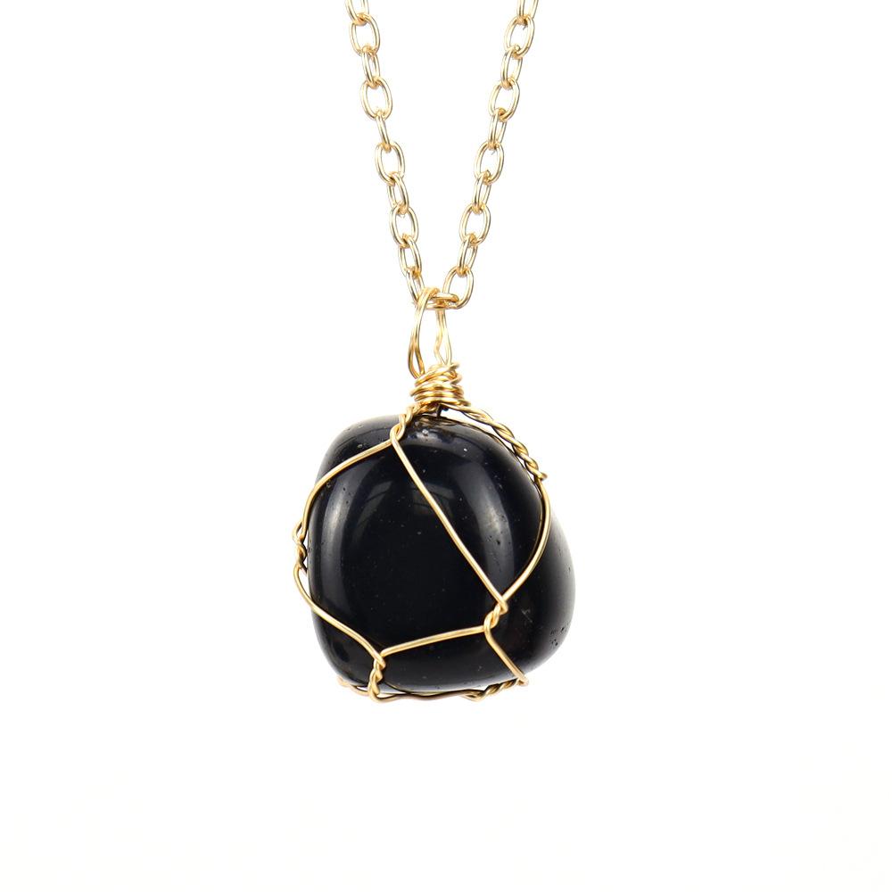 Handmade Gold Wire Winding Irregular Conformal Natural Stone Crystal Rough Stone Pendant Necklace N661