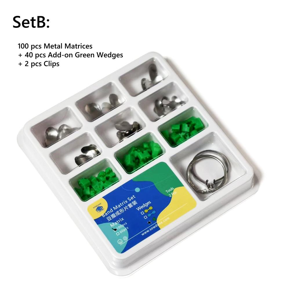 

100 шт./компл. стоматологические ортодонтические секционные контурные матрицы набор матриц стоматологические пластиковые клинья резиновые клинья ортопедический материал матрицы 1 set B