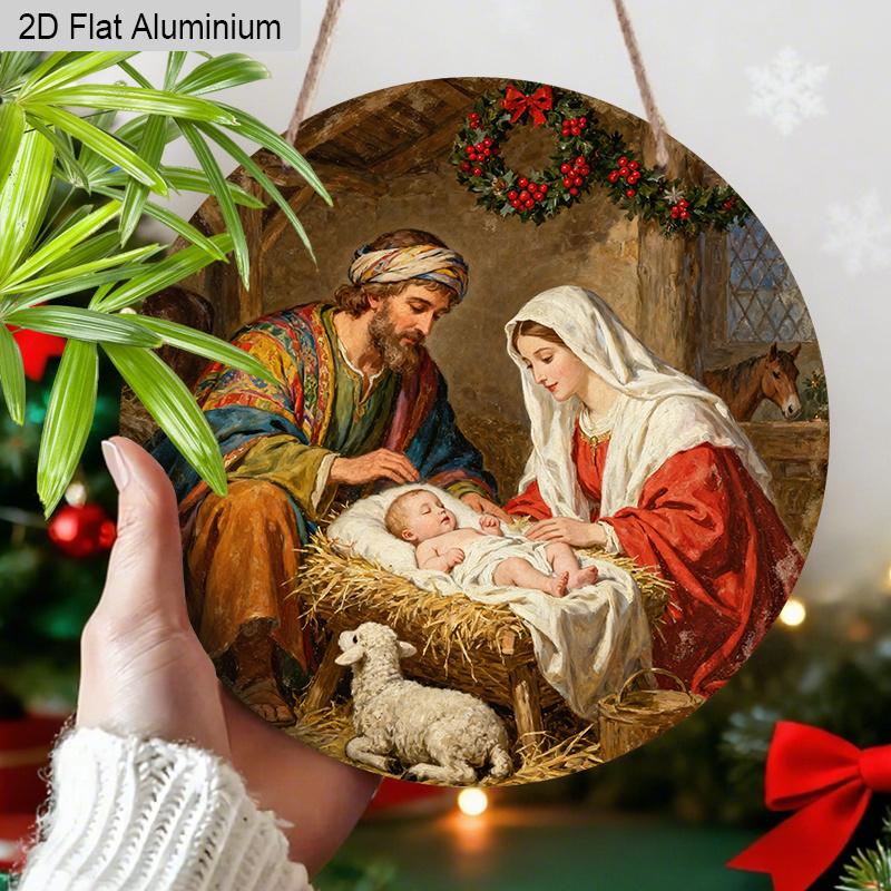 2D Flat Nativity Aluminium Christmas Sign - Navidad Figurine Ornaments with Holy Night - Aluminium Manger Sign - Ideal for Front Door, Wall, Porch
