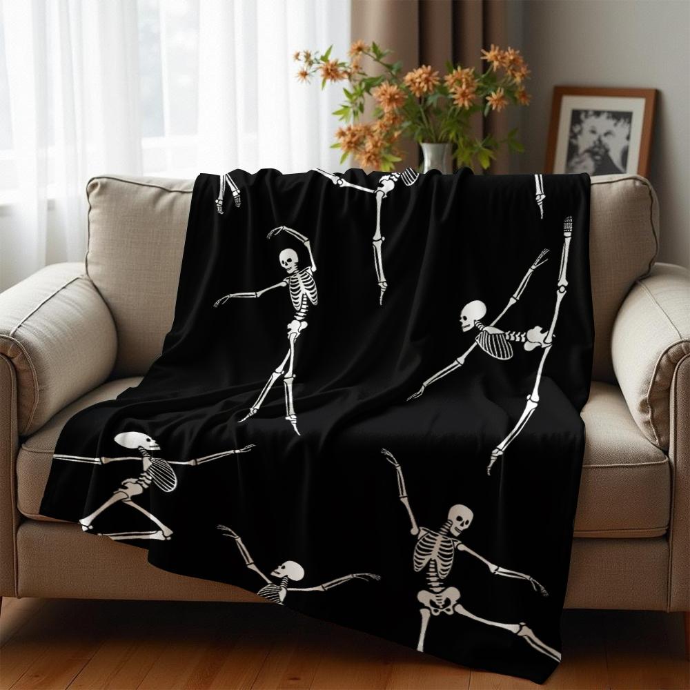 Dancing Skeleton Cartoon Anime Print Flannel Blanket Soft Warm Throw for Kids Bedroom Sofa Christmas Office Car