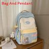 Blocked Cute Color Large Capacity Student Backpack With Pendant For Teens