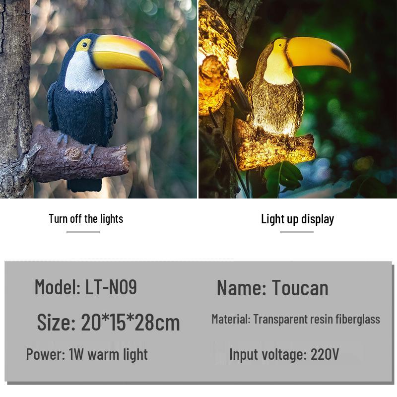 LED Resin Simulated Turtle, Raccoon, Toucan, and Parrot Outdoor Landscape Animal Lights