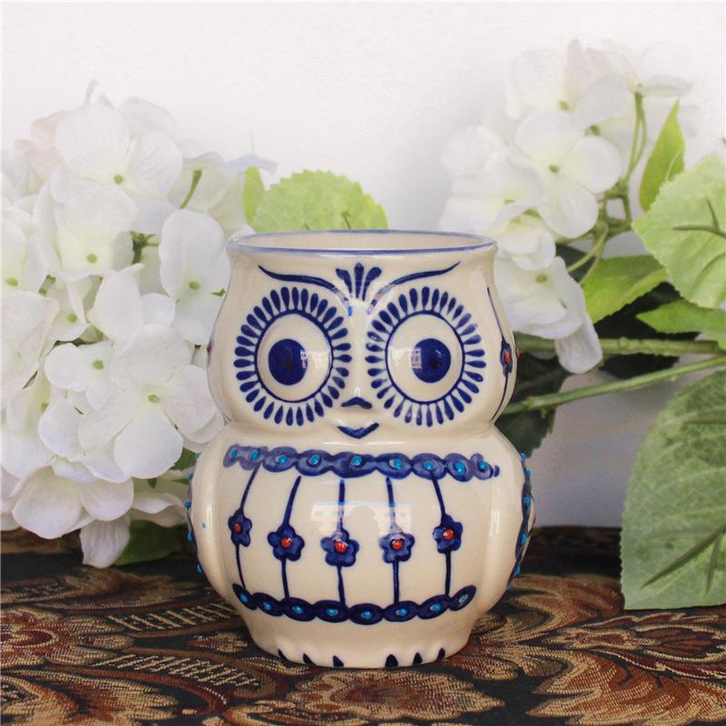 Hand-Painted Pastoral Owl Mug with Handle 