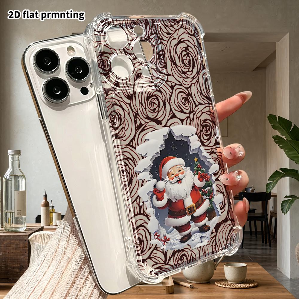 Phone case: 2D flat design, suitable for iPhone 18 17 16 15 14 13 Pro, transparent corner protection case, ice and snow holes, Christmas and Halloween