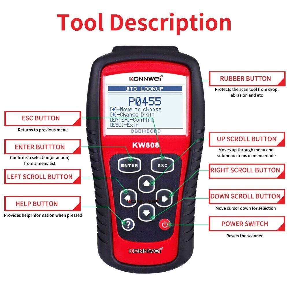 KONNWEI KW808 OBD2 Auto skener OBD2 Automotive Diagnostic Scanner Tool Nástroje na čítanie chybových kódov motora pre autá