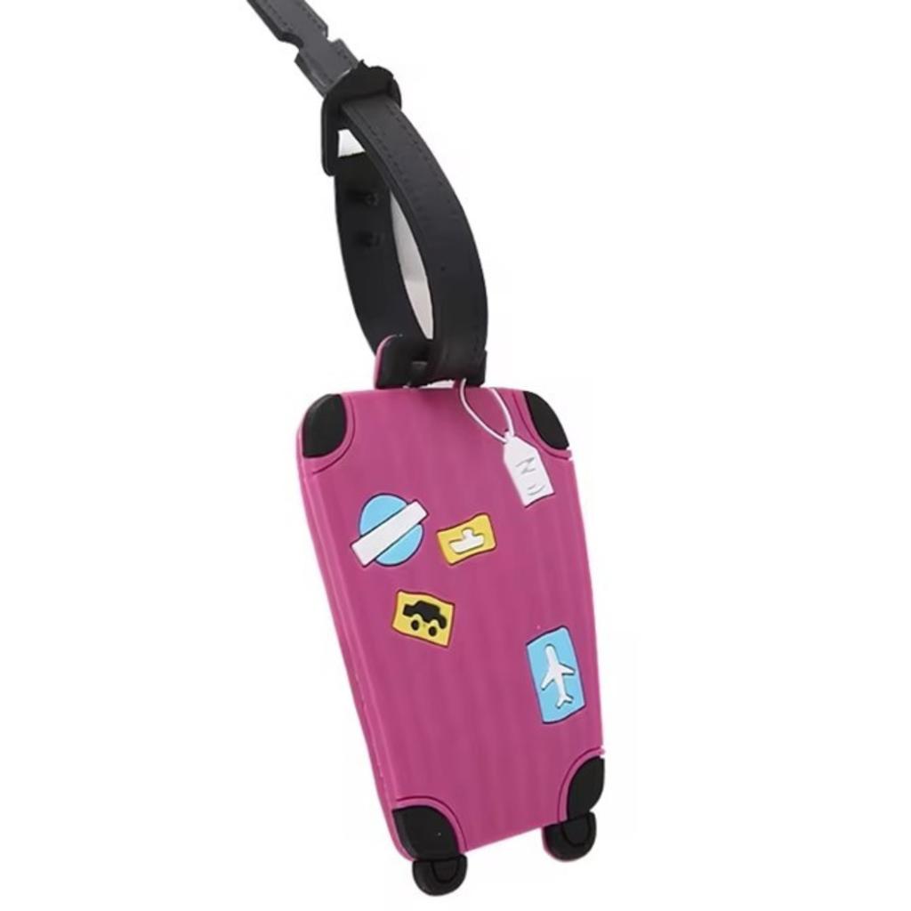 Luggage tag for travel, suitcase, plane, PINK