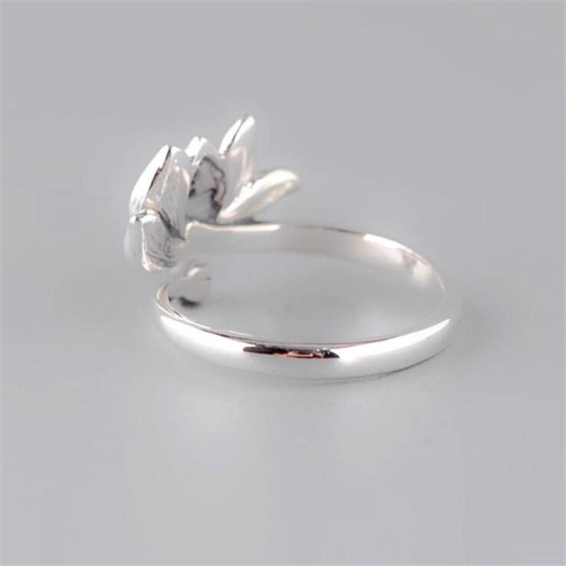 New Fashion Burnt Blue Cloisonne Lotus 925 Sterling Silver Jewelry Personality Epoxy Two-color Lotus Flower Opening Rings R306