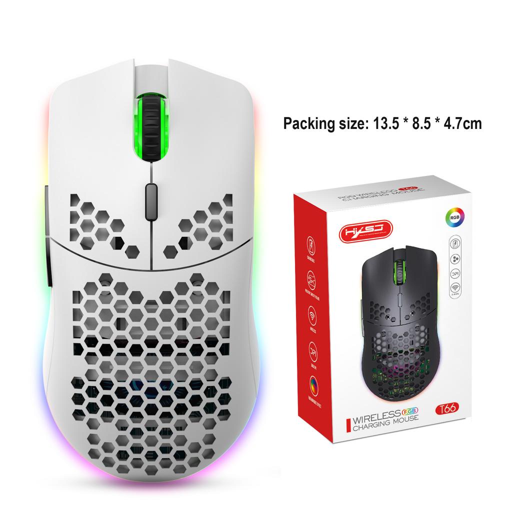 T66 Loch-Maus 2,4G Drahtlose MAUS Leichtes Design Wabenförmiges RGB-Licht 6-Tasten-Maus