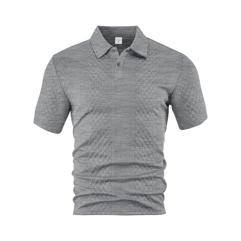 Men Short Sleeve Polo Shirt Geometric Jacquard Texture Casual Top