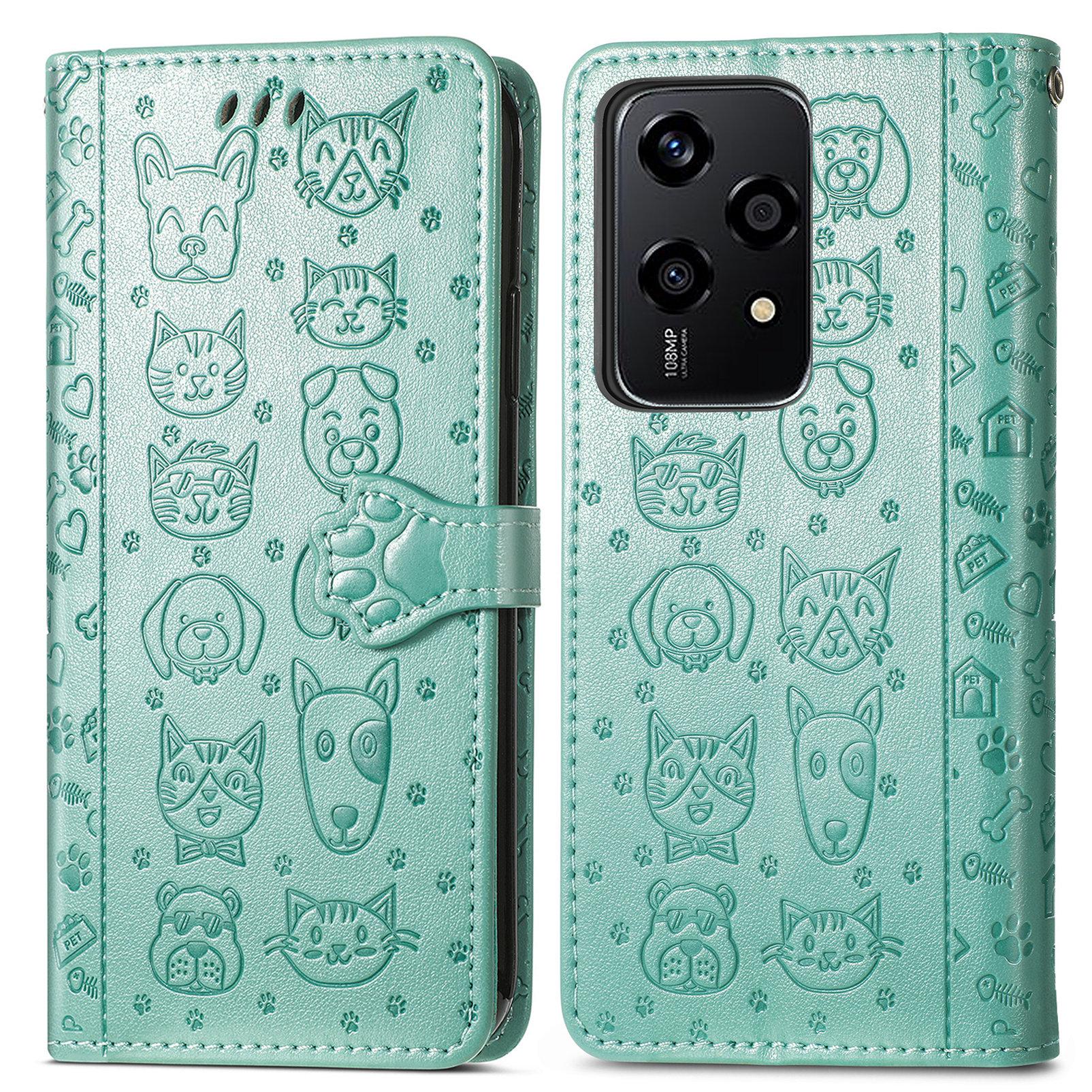 

Чехол для Honor 200 Lite с милым рисунком кошки и собаки из ПУ кожи Green