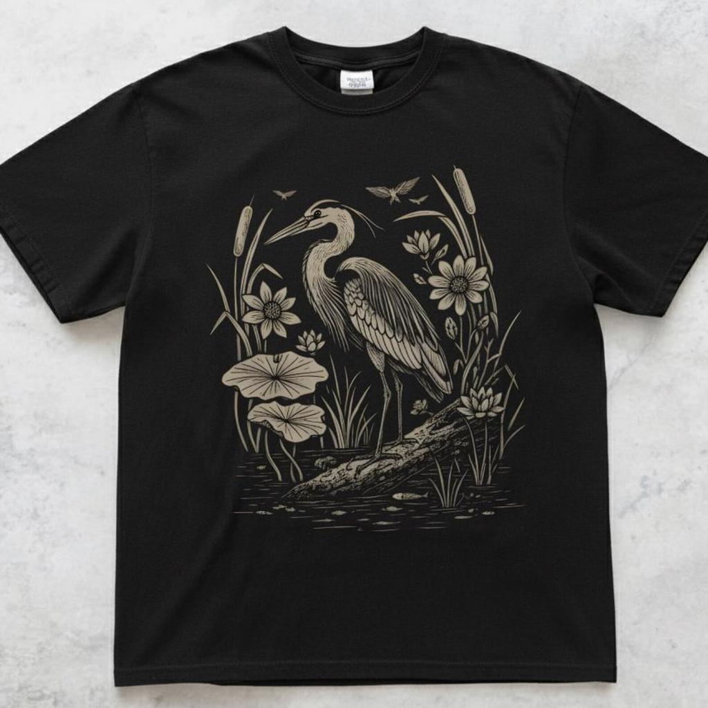 Heron Shirt, Great Blue Heron Nature Tee, Botanical Bird Shirt, Wildlife Graphic T shirt, Nature Lover Gift, Birdwatching Top