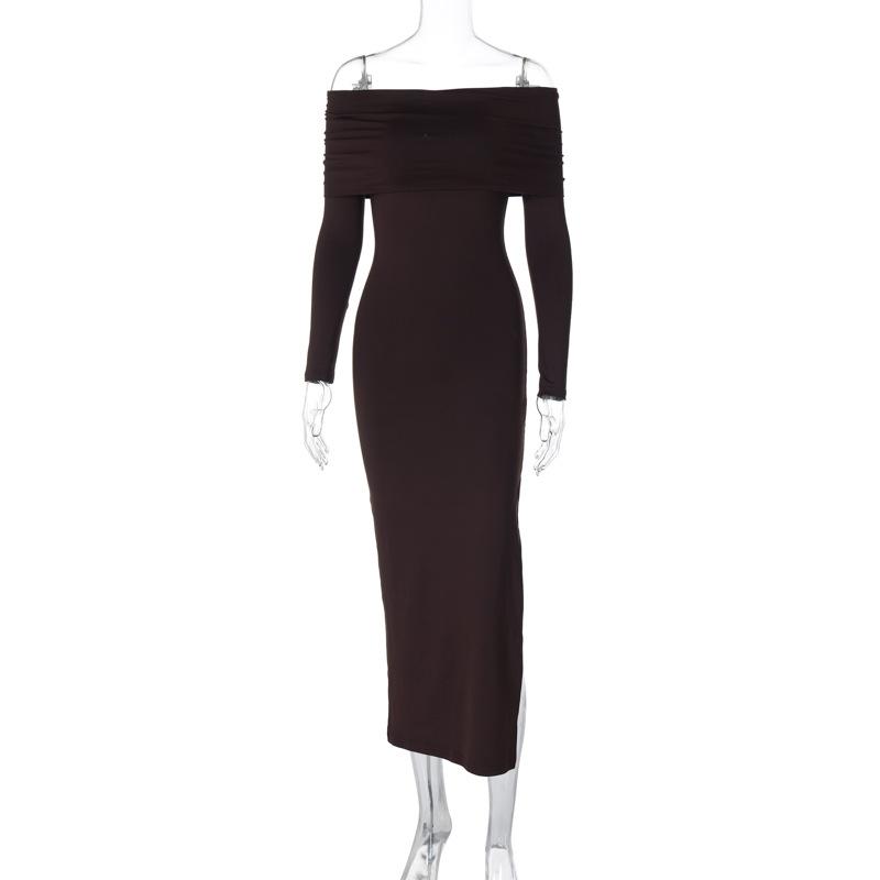 Women Spring Autumn Long Sleeves Dress Ladies Sexy One Piece Solid Full Length Dress