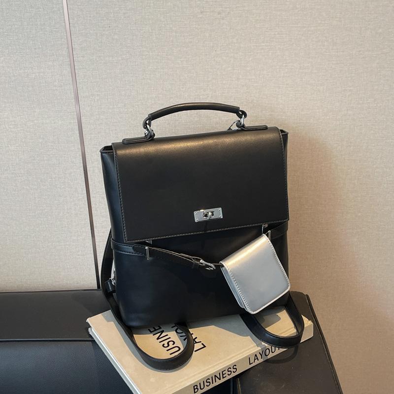 2025 spring and summer new textured handbag bag women's bag fashion shoulder messenger bag multi-purpose contrasting backpack