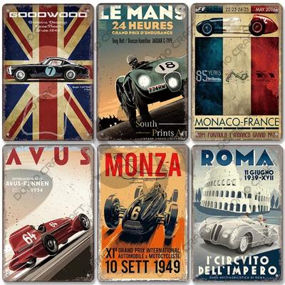 Rennauto-Plakette, Metallblechschild, F1-Rennstrecke, Vintage-Poster, Wandkunst, Dekor für Garage, Rennclub, Heimwanddekoration