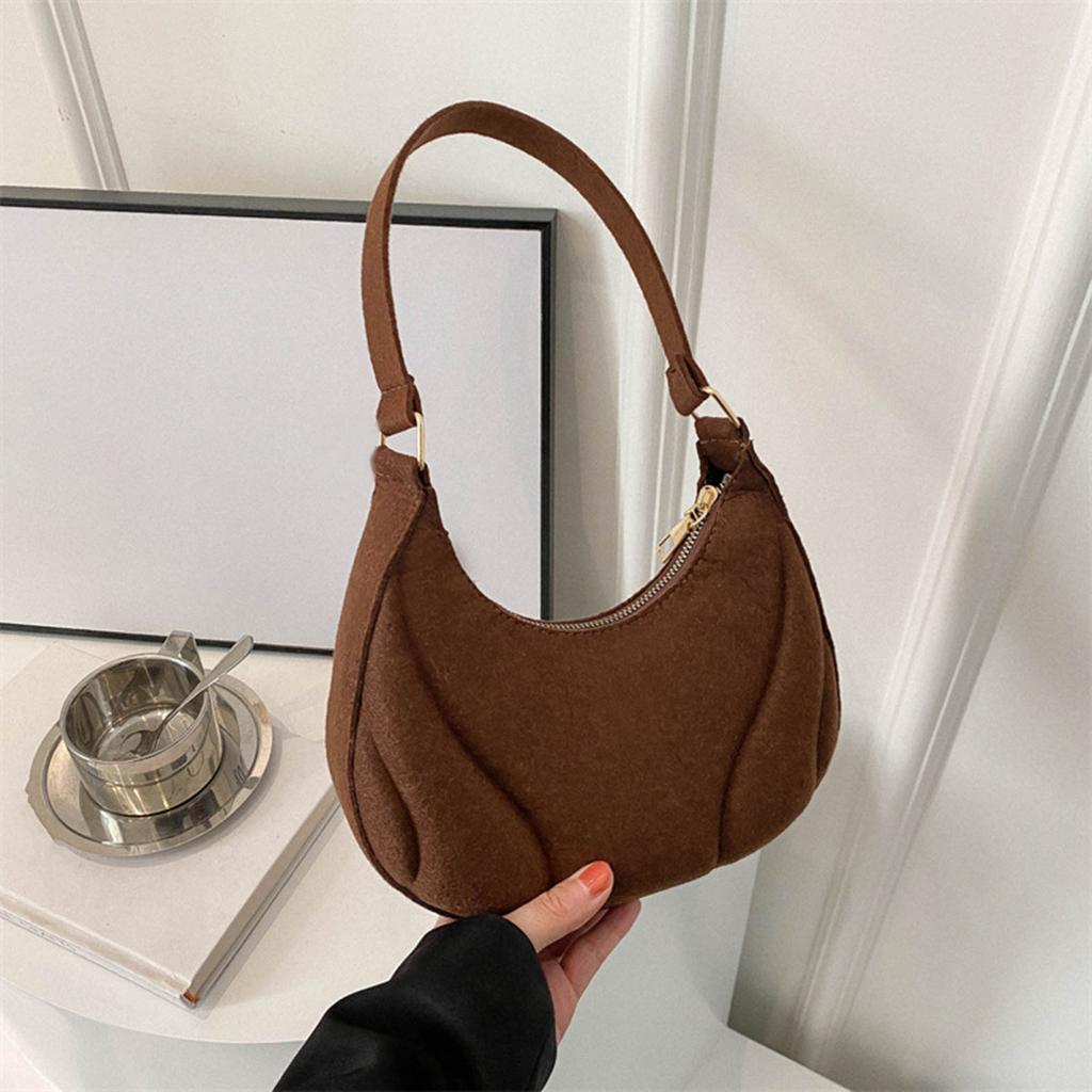 Yousheng Damen Schultertasche Knödelform Filztasche Reißverschluss Einfarbig Große Kapazität Pendler Geldbörse für Schule Party Reise Straße Urlaub