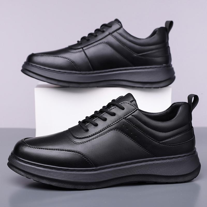 Fashion Stylish Men's Casual Leather Shoes Fashion Four Seasons Sneakers Breathable Lace-up Athletic Shoes Leisure Walk Sports Footwear