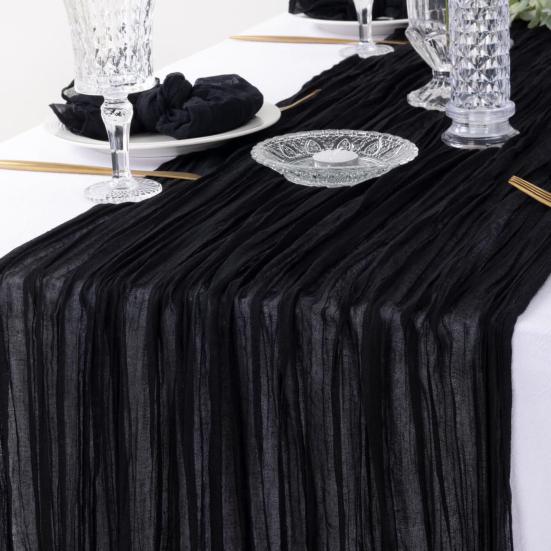 Bieżnik na stół z marszczeniami Boho Tkanina muślinowa Obrus na wesele Dekoracja imprezowa Rustykalny Elegancki Akcent na stół jadalny Wielokrotnego użytku Można prać w pralce Przezroczysty