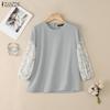 ZANZEA Women Elegant Floral Splice 3/4 Sleeve Loose Casual Crew Neck Blouse