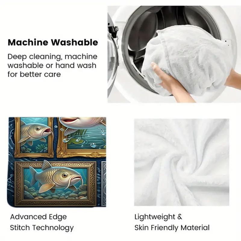 Fish Fantasia 2D Flat Pattern Flannel Blanket, High Quality All Seasons, Home Decor, Warmth and Comfort, Perfect for Christmas Gifts.