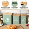 3 Set Airtight Coffee Sugar Tea Containers with Bamboo Lids, Rustic Metal Jars for Kitchen Storage (Turquoise)