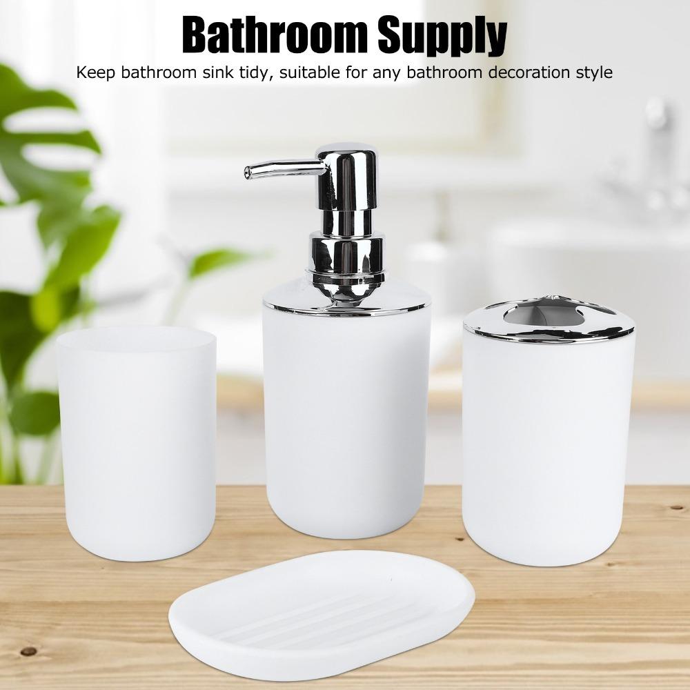 

4 PCS Shatter-Resistant Bathroom Kit Plastic Bathroom Toothbrush Holder Set Vanity Organizer белый