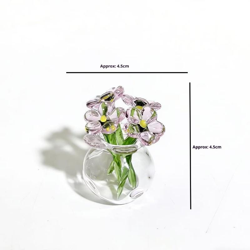 

6/7Pcs Mini Lifelike Glass Flowers Simulation Flowers Handcrafted Floral Sculpture Floral Bouquet With Vase Home Decoration Gift