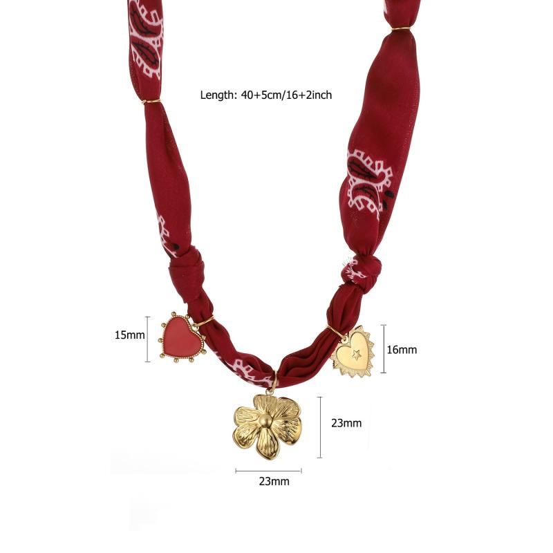 Fashion Popular Handmade Fabric Silk Necklace Ocean Style Scarf Necklace Stainless Steel Conch Starfish Pendant Necklace Gift