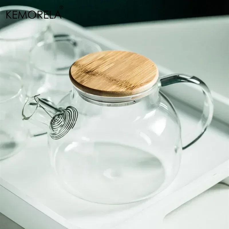 1/1.8L Transparent Borosilicate Glass Teapot Heat-Resistant Large Clear Tea Pot  Flower Tea Set Puer Kettle Cup Office Home Tool