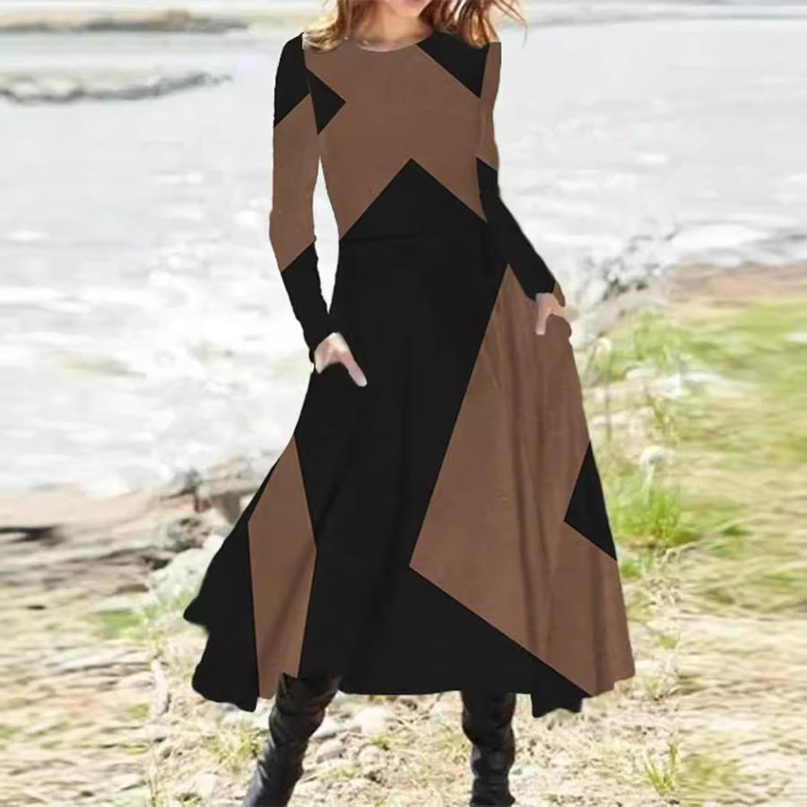 Autumn/Spring Crew Neck Casual Vacation Women's A-Line Midi Dress
