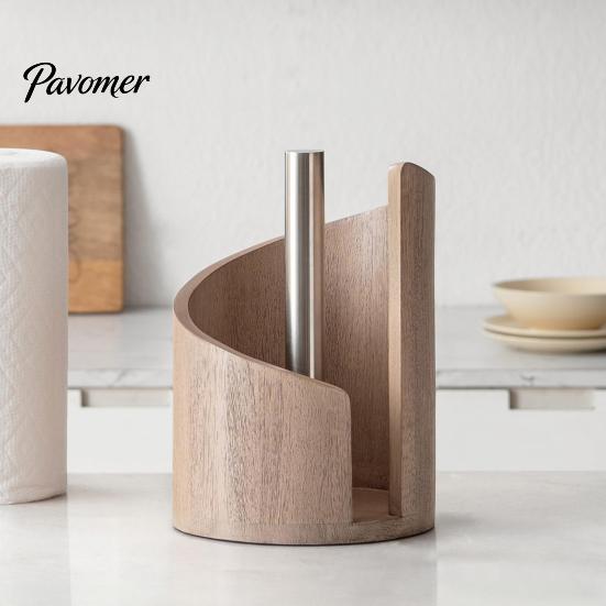 Handcrafted Wood Paper Towel Holder Mountain Countertop Dispenser with Base Metal One-handed Tear Spiral Design Rustic Roll for Kitchen And