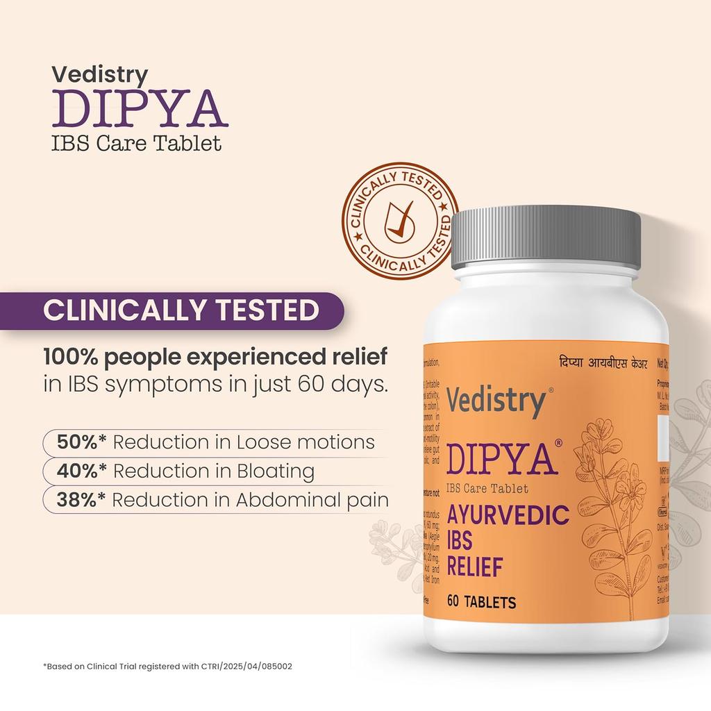Dipya IBS Care Ayurvedic Tablet for Digestive Comfort Bloating Gas Relief Gut Health – 60 Tablets Pack of 1