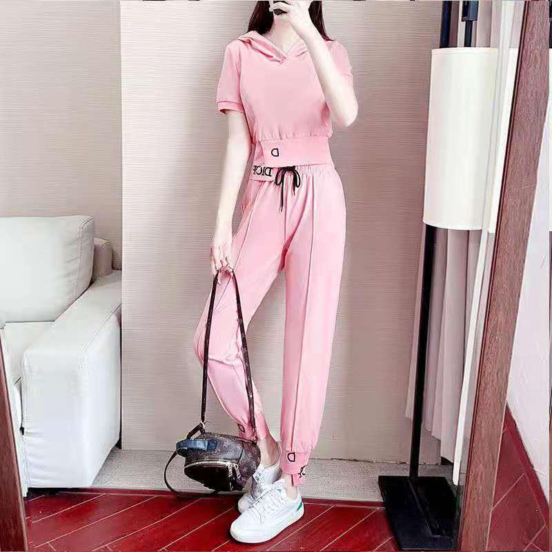 2023 Korean-Style Women's Casual Summer Two-Piece Set: Short Sleeve Top & Jogger Pants