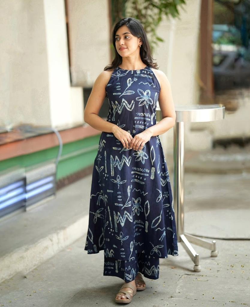 Floral Printed Sleeveless Top Kurti Palazzo Set Indian Women's Kurta Cord Set