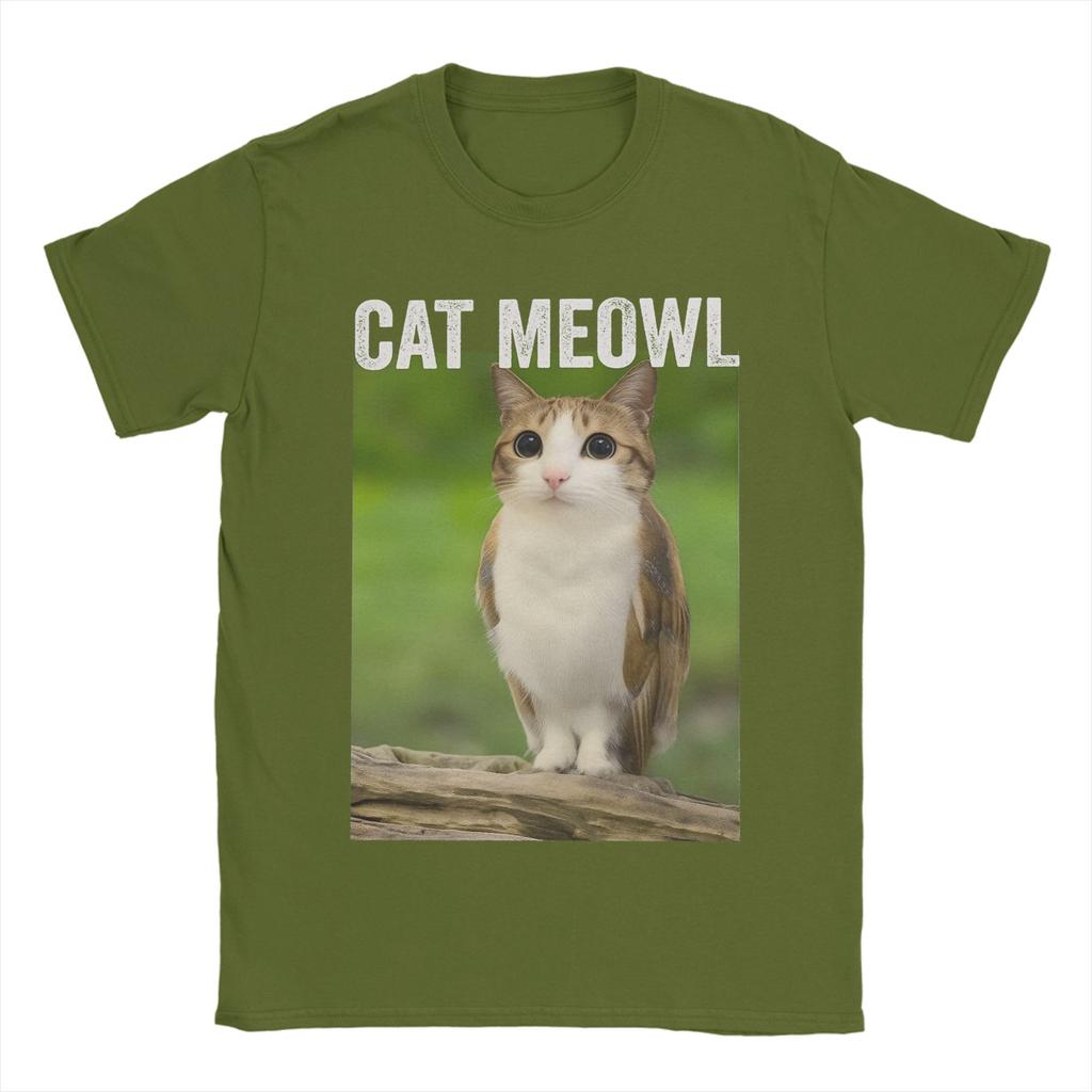 Men's T-Shirt Cat Meowl Funny Cat Owl For Animal Lovers Pure Cotton Tee Shirt Short Sleeve T Shirts Round Neck Clothes Gift Idea