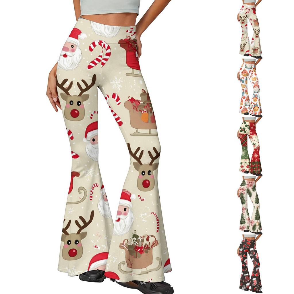 Women's Christmas Printed High Waisted Flared Yoga Pants Casual Slim Fit Everyday Wear