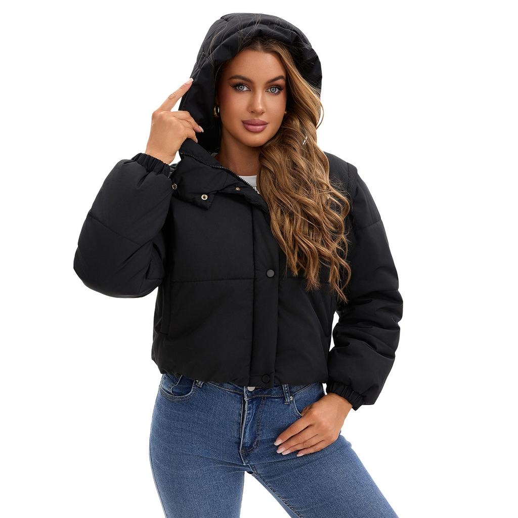 Chaquetas Acolchadas de Mujer Mangas Desmontables Convertibles en Chaleco Abrigo Corto Engrosado Ropa Exterior de Moda Conjunto Cálido de Invierno