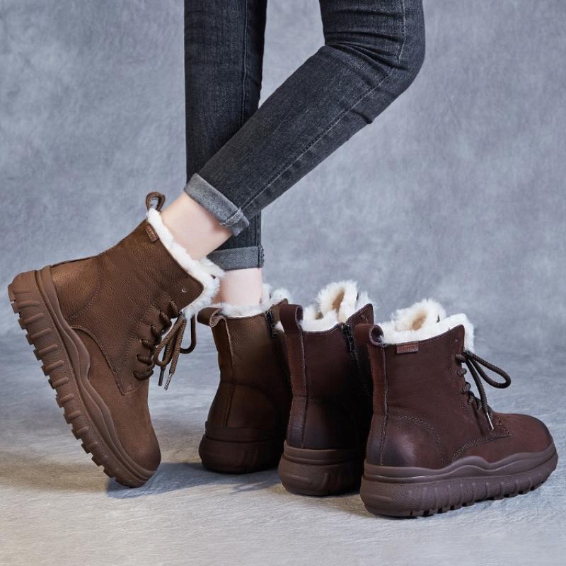 Fashion 2025 New 5cm Women's Genuine leather Snow Boots Women's thick-soled Warm Cotton Boots winter head layer cowhide boots Vintage