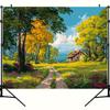 2D Fall Meadow Cottage Backdrop Oil Painting Nature Scenery Photography Background